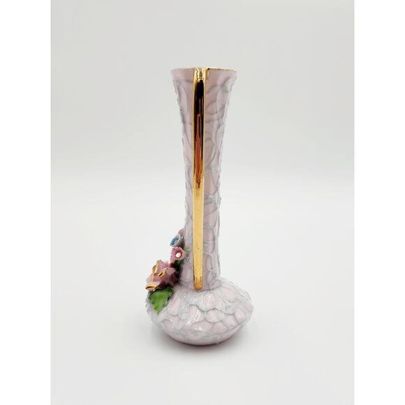 VTG Japanese Pink Floral Vase adorned with pink and blue flowers guilded handles - Picture 5 of 8